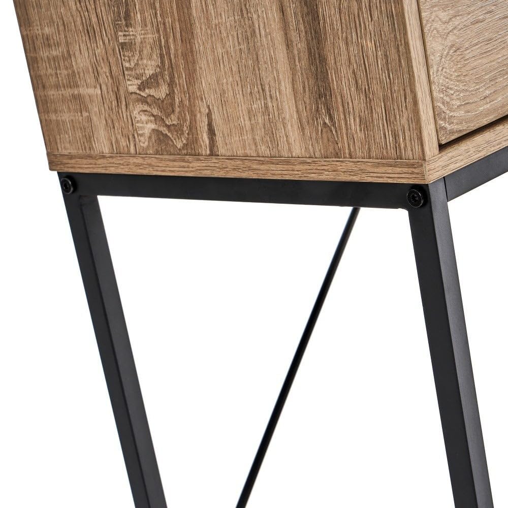 LOLAhome - Consola Urban Laminado Natural con 2 cajones y Estante de 80x75x30 cm. Estilo Industrial Robusto Que combina Madera y Metal Negro para organizar tu Entrada con Las Tendencias.