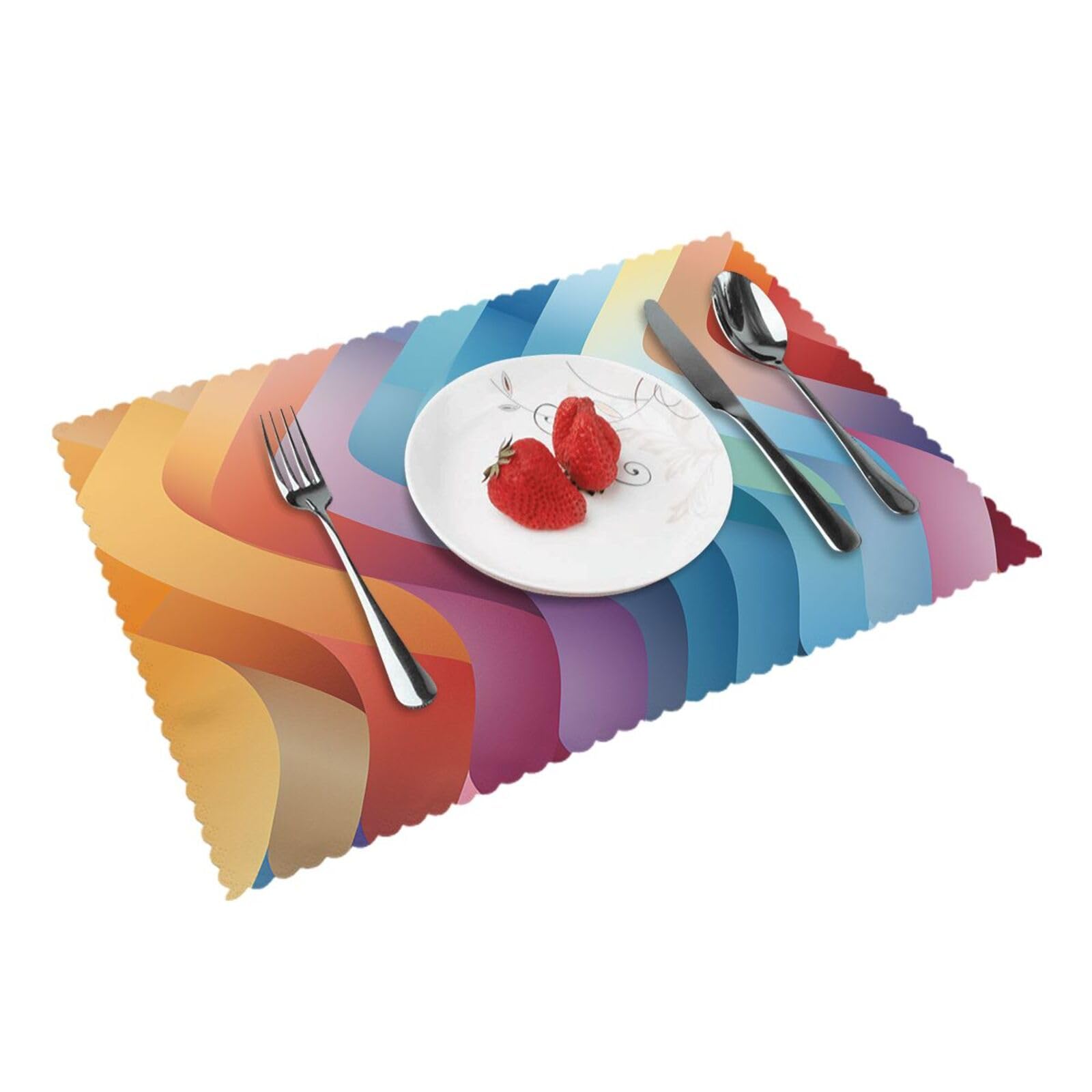 Placemats Set of 4 Heat Resistant Woven Place Mats for Dining Table Rainbow Curve Placemats Washable Wipeable PVC Table Mats Indoor/Outdoor Place Mats for Party Kitchen Decor 30x45 cm