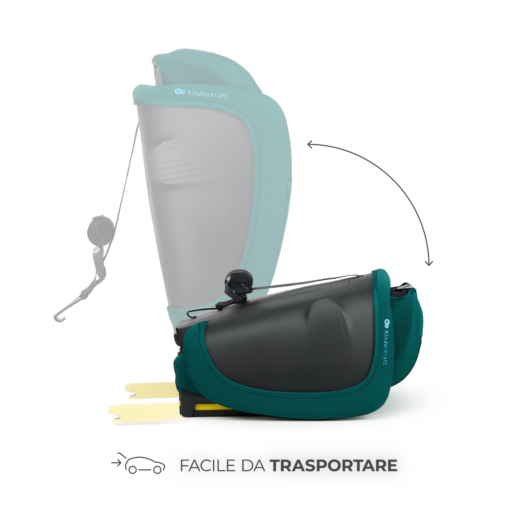 Kinderkraft FIX2GO Seggiolino per bambini i-Size, 76-150 cm, Isofix, Top Tether, saferide sensor, fino a ca. 12 anni, sistemi di sicurezza, rivestimenti di alta qualità, reclinabile, Verde