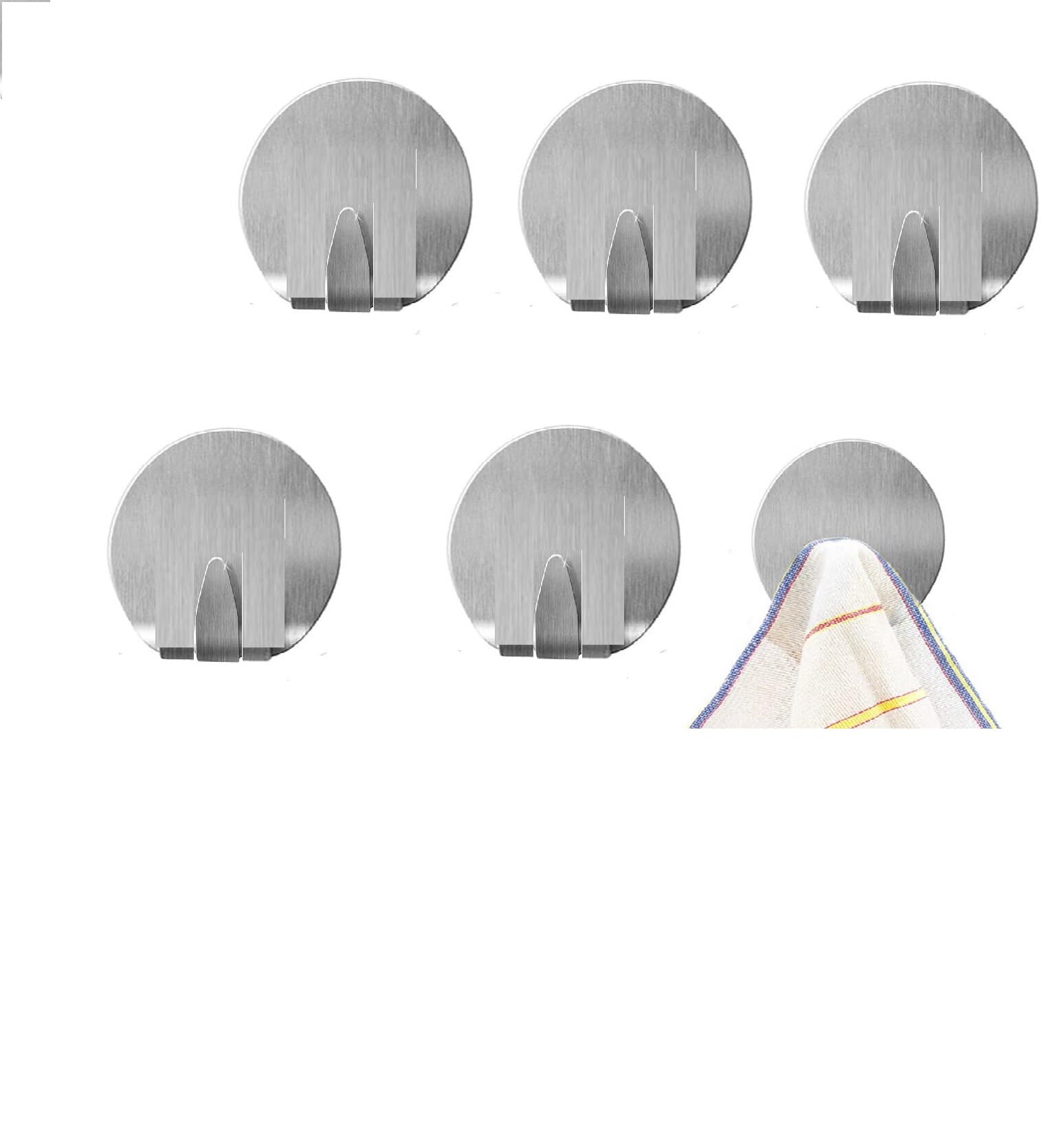 Mr.gadget's Solutions Silver Adhesive Hooks, Stick On Wall Adhesive Hangers, Strong Stainless Steel Holder, Self Adhesive Hooks For Kitchen Bathroom Home Door Towel Coat Key Robe 6 Packs -Round Shape
