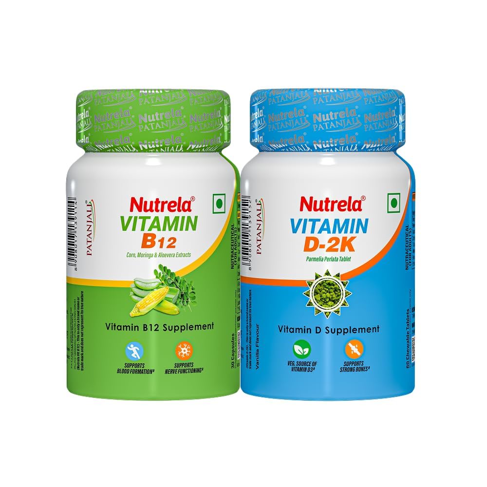 Nutrela By Patanjali Combo Vitamin B12 Plant Based Supplement For Men & Women - 30 Caps & D2k - 60 chewable Tablets-image-9