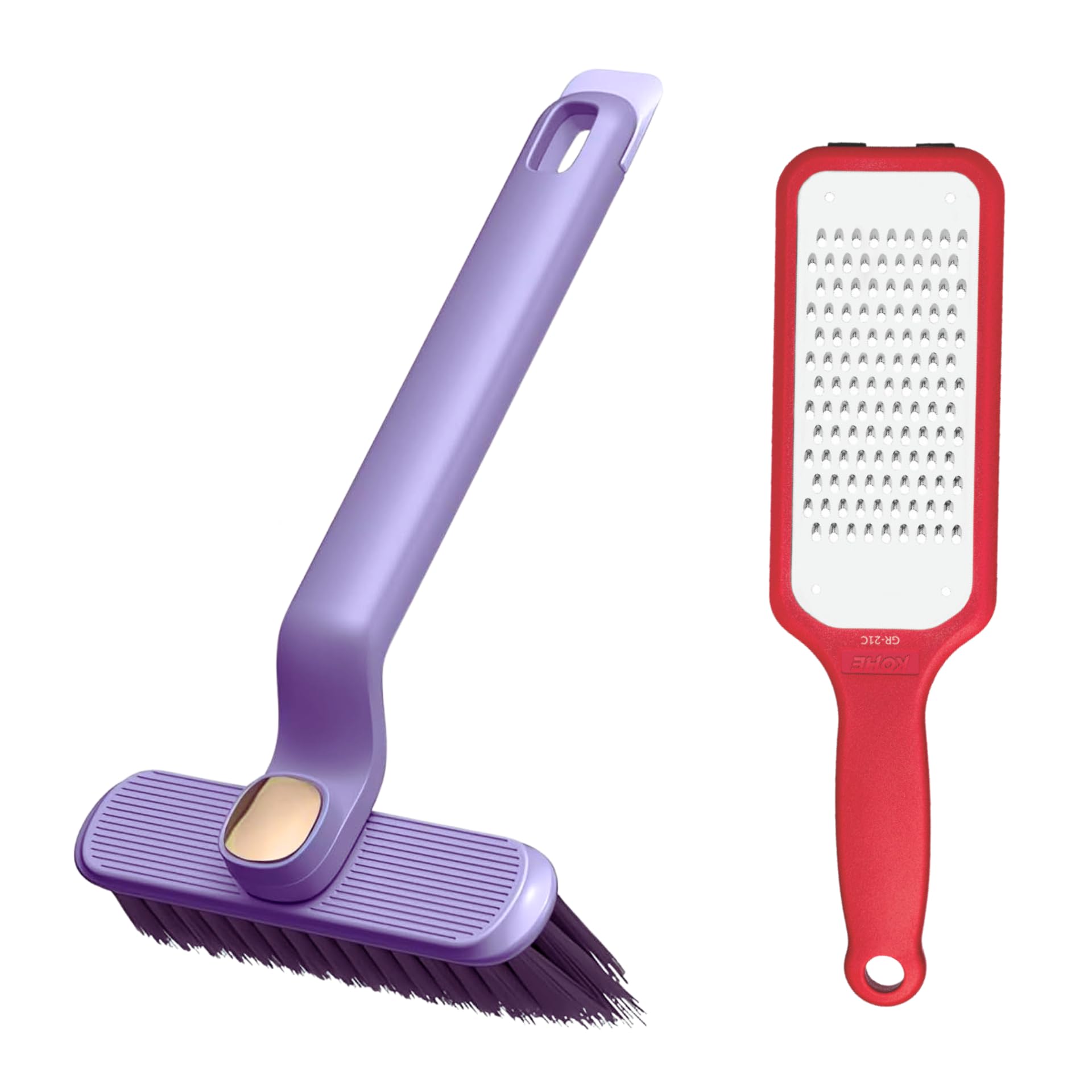 KOHE Premium Stainless Steel Grater GR-21c for Fine Edge (Peeler, Grater, Squeezer) & 360° Rotating Crevice Gap Cleaning Brush | Multi-Task Combo for Kitchen & Bathroom | Assorted | Pack of 2