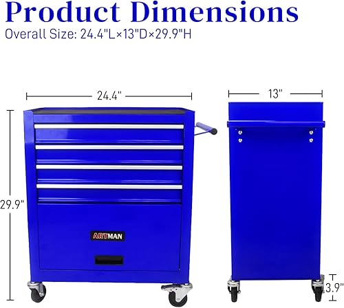 Caja de herramientas con ruedas con 4 cajones con ruedas, carrito de herramientas multifuncional, gabinete de almacenamiento de herramientas