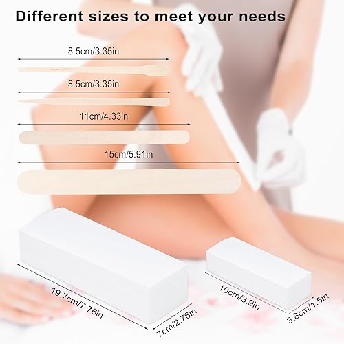 Miniatura 9 de FHDUSRYO - Juego de 400 tiras de cera, 300 barras aplicadoras de cera de madera pequeñas, medianas y grandes, espátulas de cera de cejas y 100 tiras