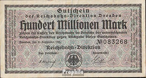 Billet Pick-no S1177 100 Millions Mark Dresde Reichsbahn 1923 Funiculaire Collection
