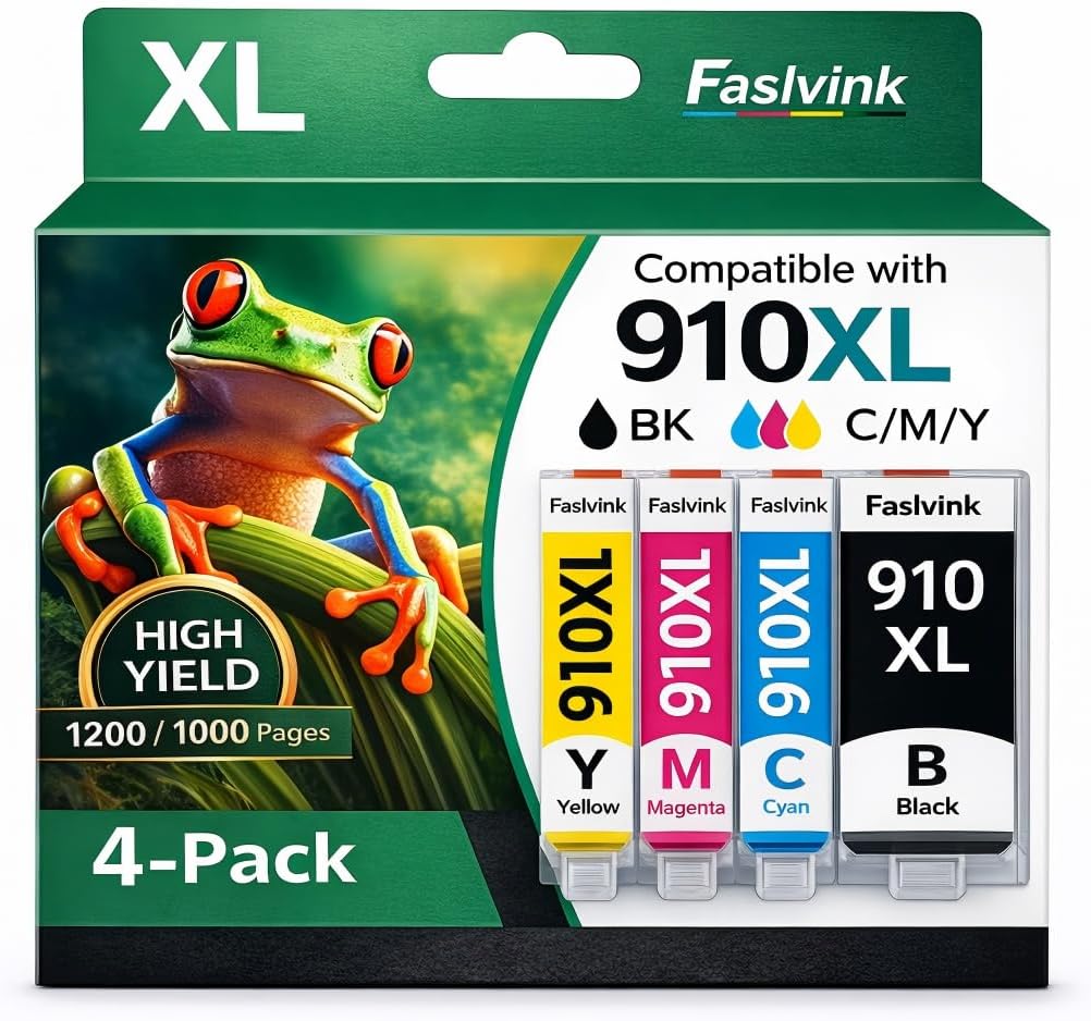 910XL 910 Ink Cartridges for HP Printers Compatible for HP 910XL Ink Cartridges Combo Pack Works with HP OfficeJet Pro 8025 8035 8020 8022 8028 (Black Cyan Magenta Yellow, 910XL Ink)