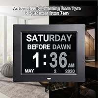 Vista 3 de Yescom Calendario digital grande de 8 pulgadas con pantalla LCD para ancianos, 8 opciones de alarma, reloj de demencia regulable para personas