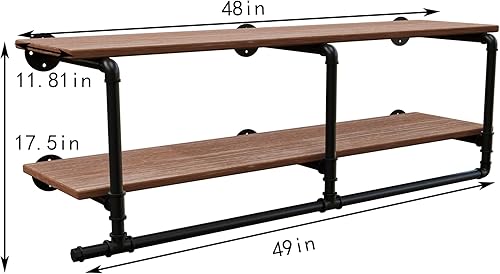 Vista 14 de Perchero industrial de tubería con estante superior, estante de ropa montado en la pared que ahorra espacio de 2 niveles, estante con barra