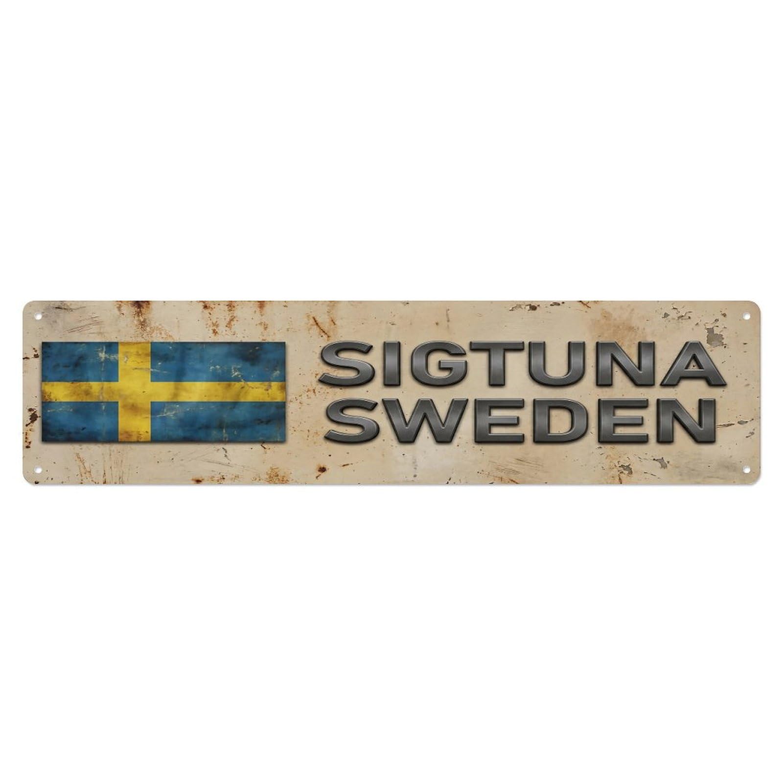 Vintage Sigtuna Sweden Flag Decor Rustic Travel Metal Tin Sign