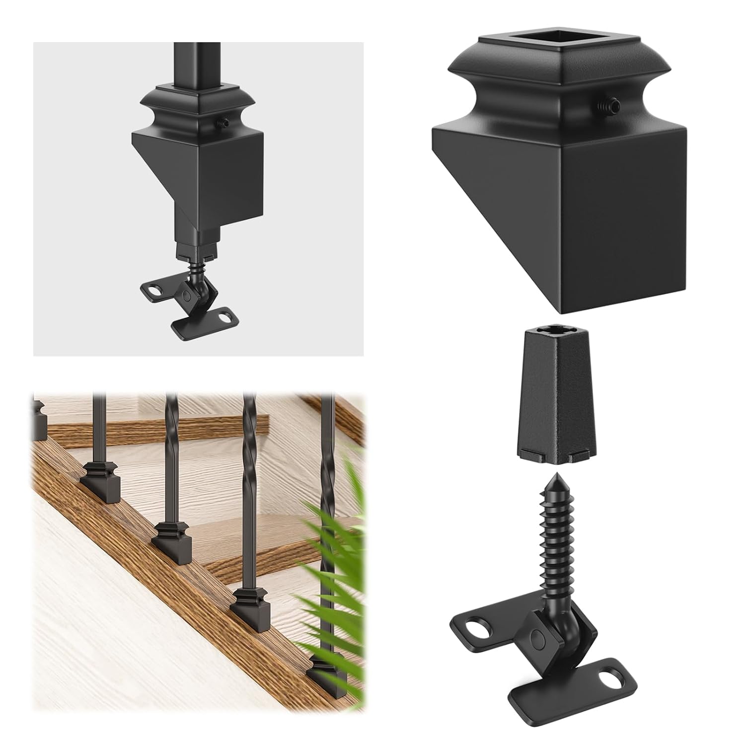 Baluster Screw Connectors, 30Pack Adjustable Height and Angle Stainless Steel Connectors with Angled Baluster Shoes for Easy Installation of 1/2" Deck Stair Hollow Metal Balusters