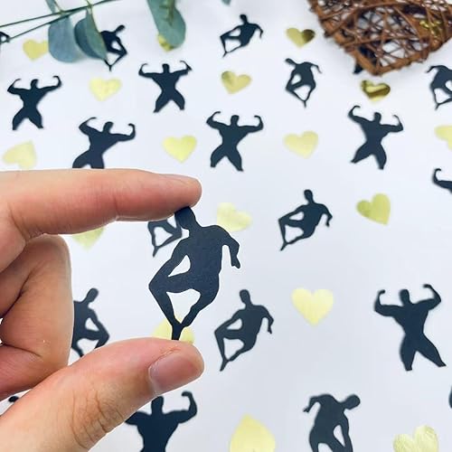 Miniatura 2 de 100 piezas de confeti de mesa con purpurina para bailarines masculinos, confeti de despedida de soltera, confeti negro y dorado con purpurina para