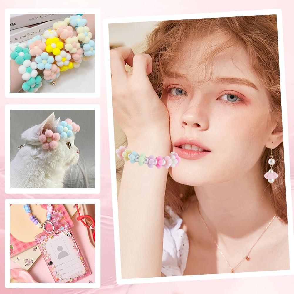 AHANDMAKER 60Pcs 15mm Bubblegum Beads for Pens, Flower Shape Flocking Acrylic Bead Colorful Chunky Beads for DIY Beadable Pens Jewelry Making Bracelets Necklaces Earrings Keychains Crafts - Image 5