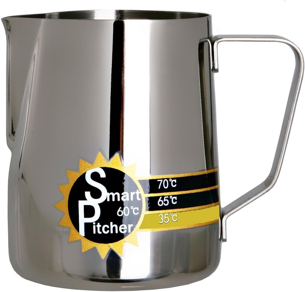 Espresso Coffee Milk Frothing Pitcher With Built-In Thermometer, Stainless Steel (12 oz)
