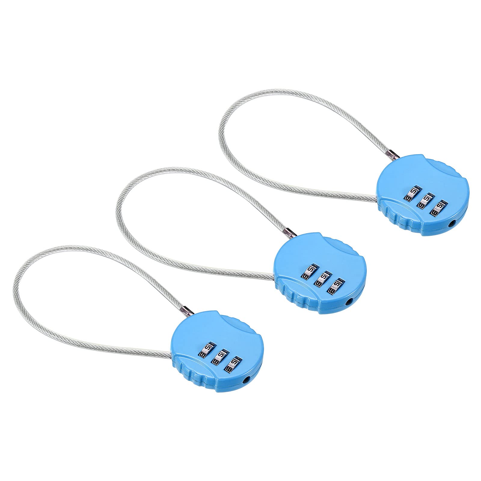 PATIKIL Combination Lock 8 Inch, 3 Pcs 3 Digit Outdoor Waterproof Code Padlock with Wire Rope for Luggage Gym Locker Fence Toolbox Backpack, Light Blue