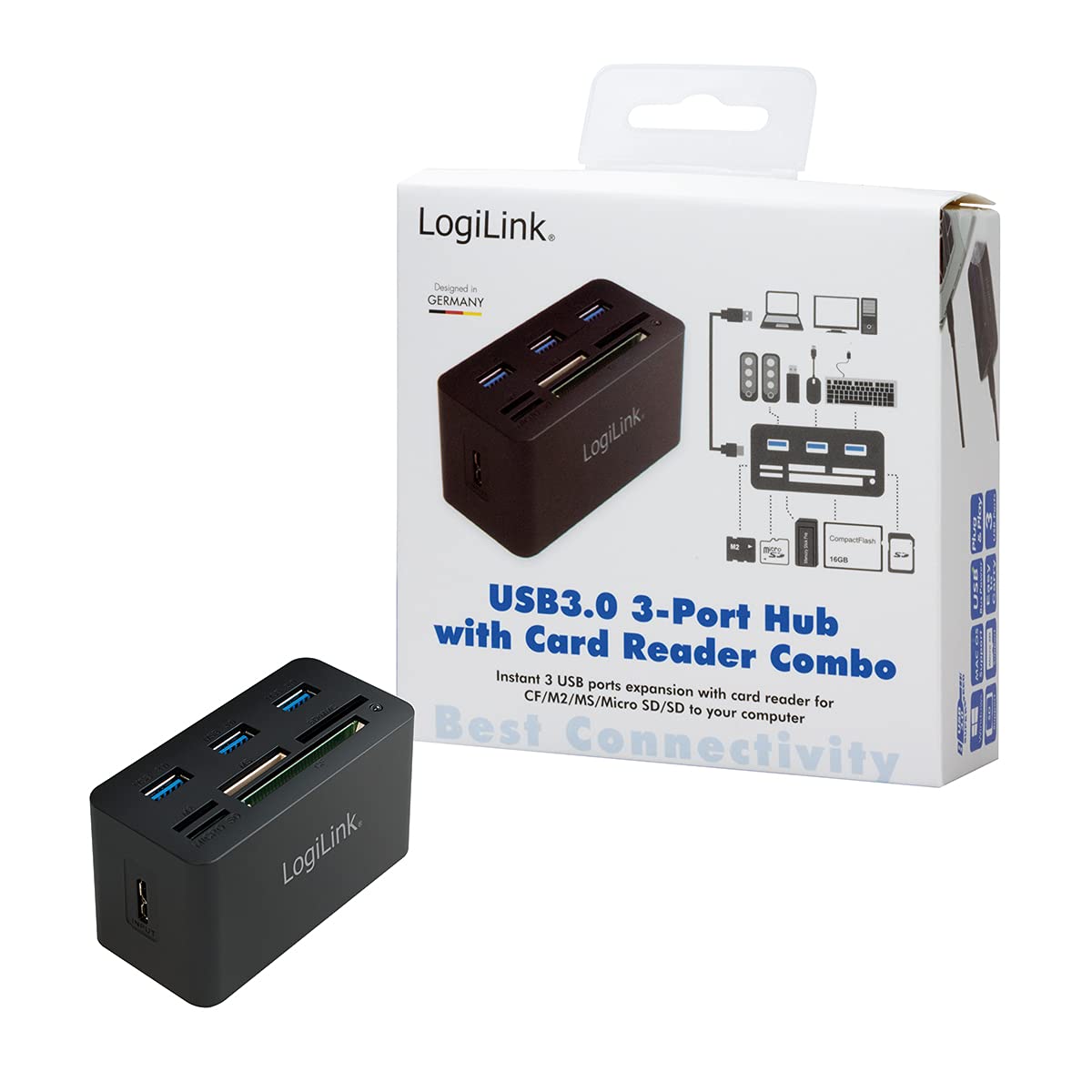 LogiLink Hub compatibile USB 3.0 con lettore di carte All-in-One, nero