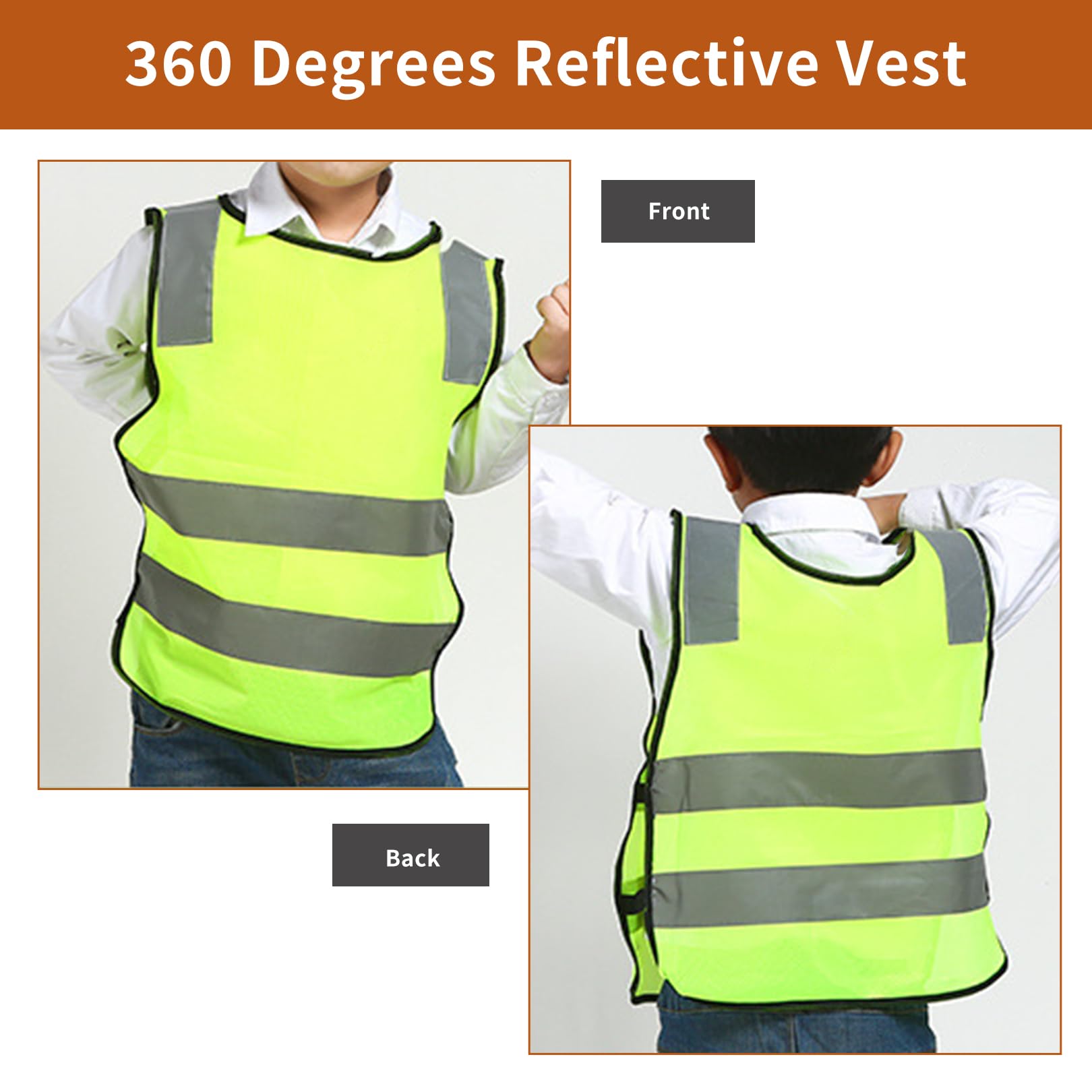 2 Pieces Kids High Vis Vest,Hi Visibility Reflective Childs Safety Children's Strips Vests Fluorescent Green Visibility Reflectors Jackets,for Kid Toddler Childrens Family Driving Costume Outdoor - Image 4