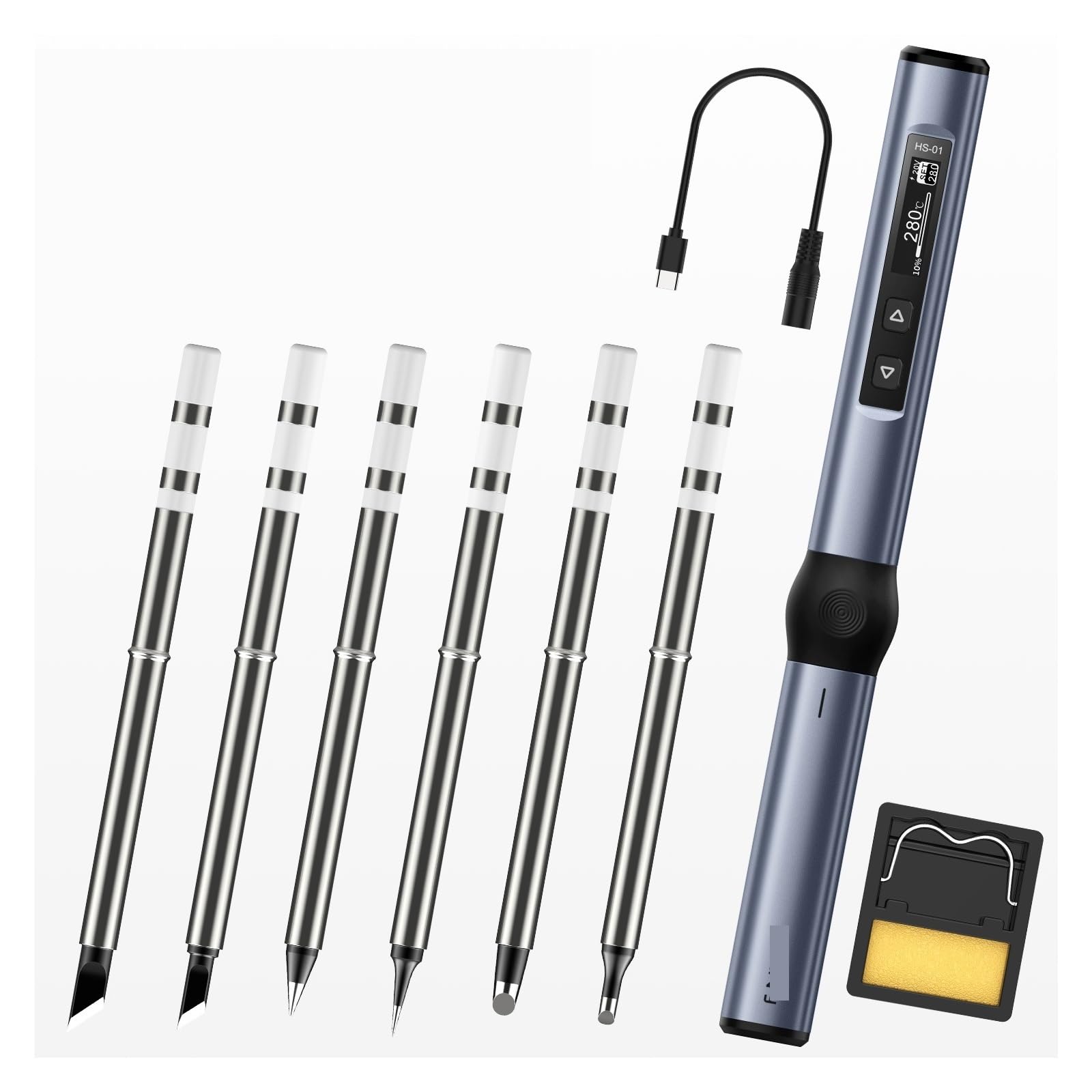 Equipo de soldadura, soldador eléctrico inteligente, PD 65W Temperatura constante ajustable Kit de estación de soldador portátil de calor rápido - Kit de soldadura(Bule HS01 Six)
