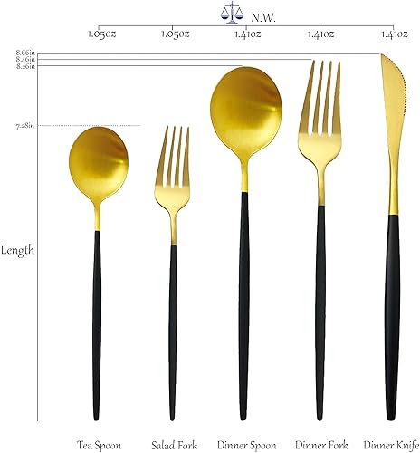 Miniatura 2 de Juego de cubiertos color champán, 30 piezas de cubiertos de acero inoxidable con acabado satinado para 6, incluye tenedor y cuchara cuchillo,