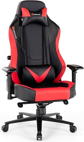 Goplus Silla para videojuegos, silla giratoria de 360 en altura ajustable para computadora con soporte lumbar ajustable, reposabrazos 4D, asiento