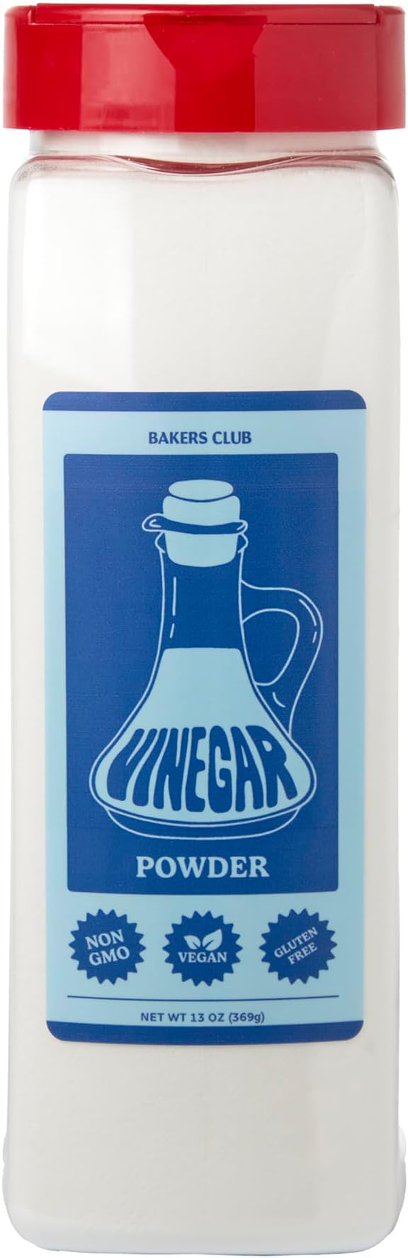 Bakers Club 13oz White Distilled Vinegar Powder - Tangy & Sweet Seasoning Blend for Fries, Wings, Popcorn, Meats - Non-GMO, Gluten-Free, Nut-Free - Superior Taste and Salt Free