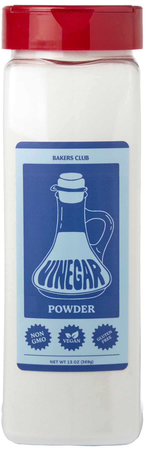 Bakers Club 13oz White Distilled Vinegar Powder - Tangy & Sweet Seasoning Blend for Fries, Wings, Popcorn, Meats - Non-GMO, Gluten-Free, Nut-Free - Superior Taste and Salt Free