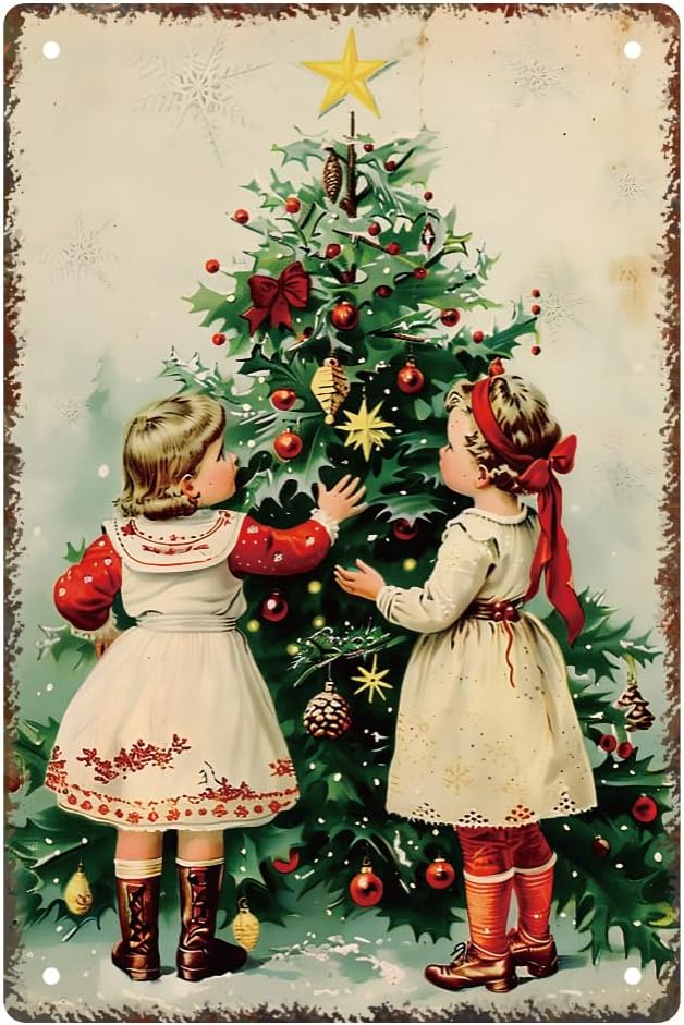 WEBEEDY Cartel de hojalata vintage con texto en inglés «Christmas Sister», diseño retro de metal de Navidad, póster de hojalata gruesa para