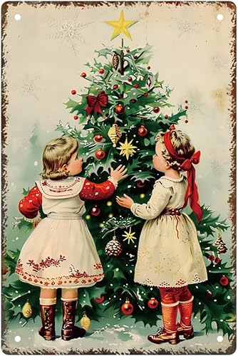 Miniatura 1 de WEBEEDY Cartel de hojalata vintage con texto en inglés "Christmas Sister", diseño retro de metal de Navidad, póster de hojalata gruesa para