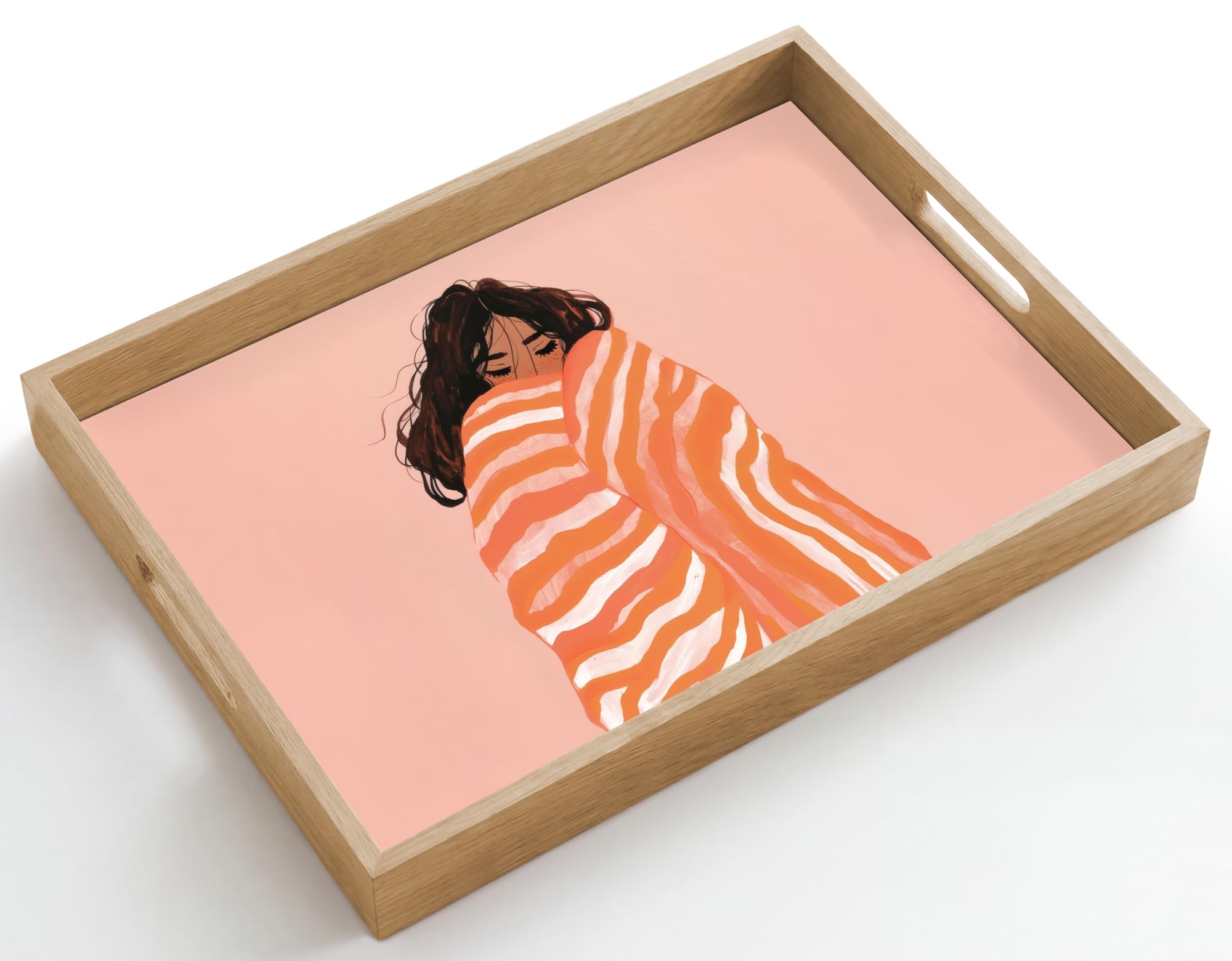 Bandejas para Servir Comida Rectangular 50x35 cm Bandeja Desayuno Cafe Tabuleiro Resistente A Los Arañazos Antideslizante Cocina Niña - Manta - Rayas - Naranja
