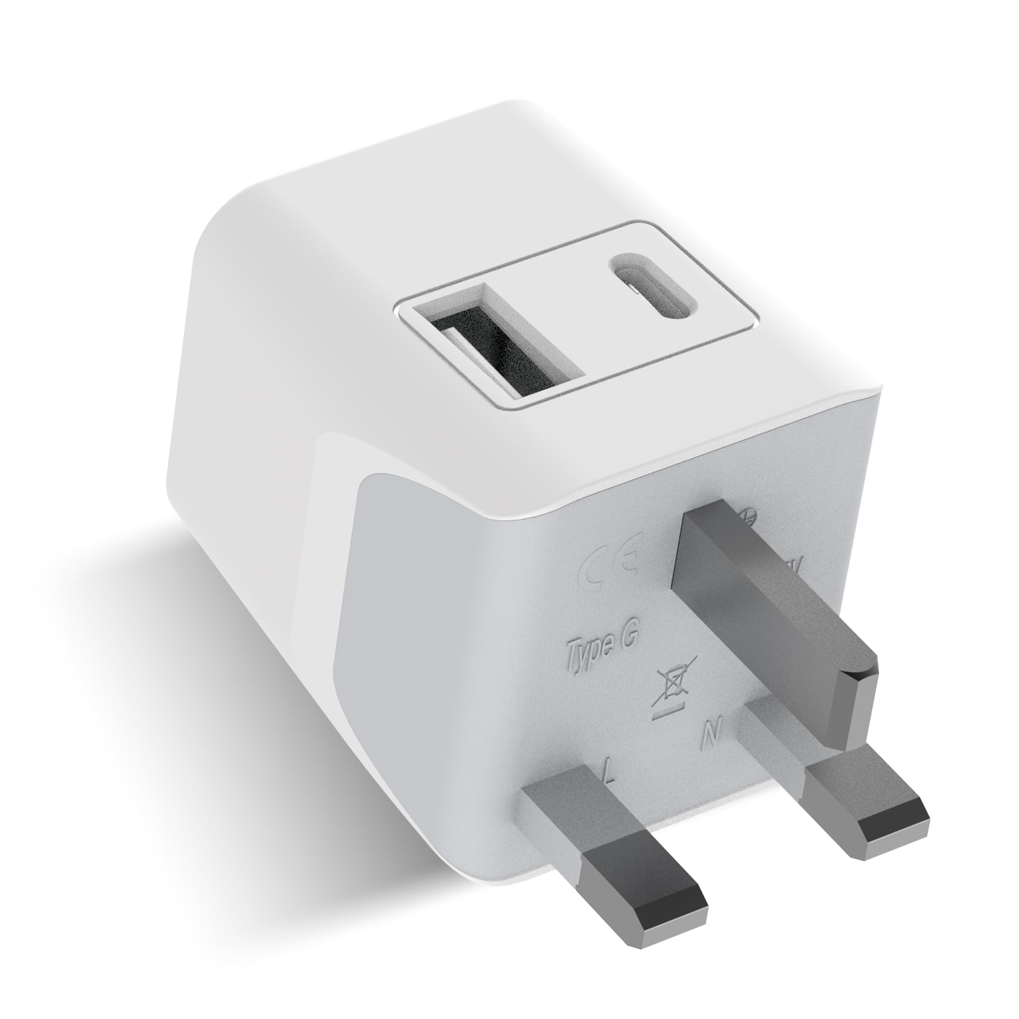 Ceptics Travel Adapter India to UK, 3 in 1 Plug With 1 USB, 1 USB-C, Singapore, G Type Plug Socket for Indian Pins, Laptops, Phones - CE-RoHS - White 1pc