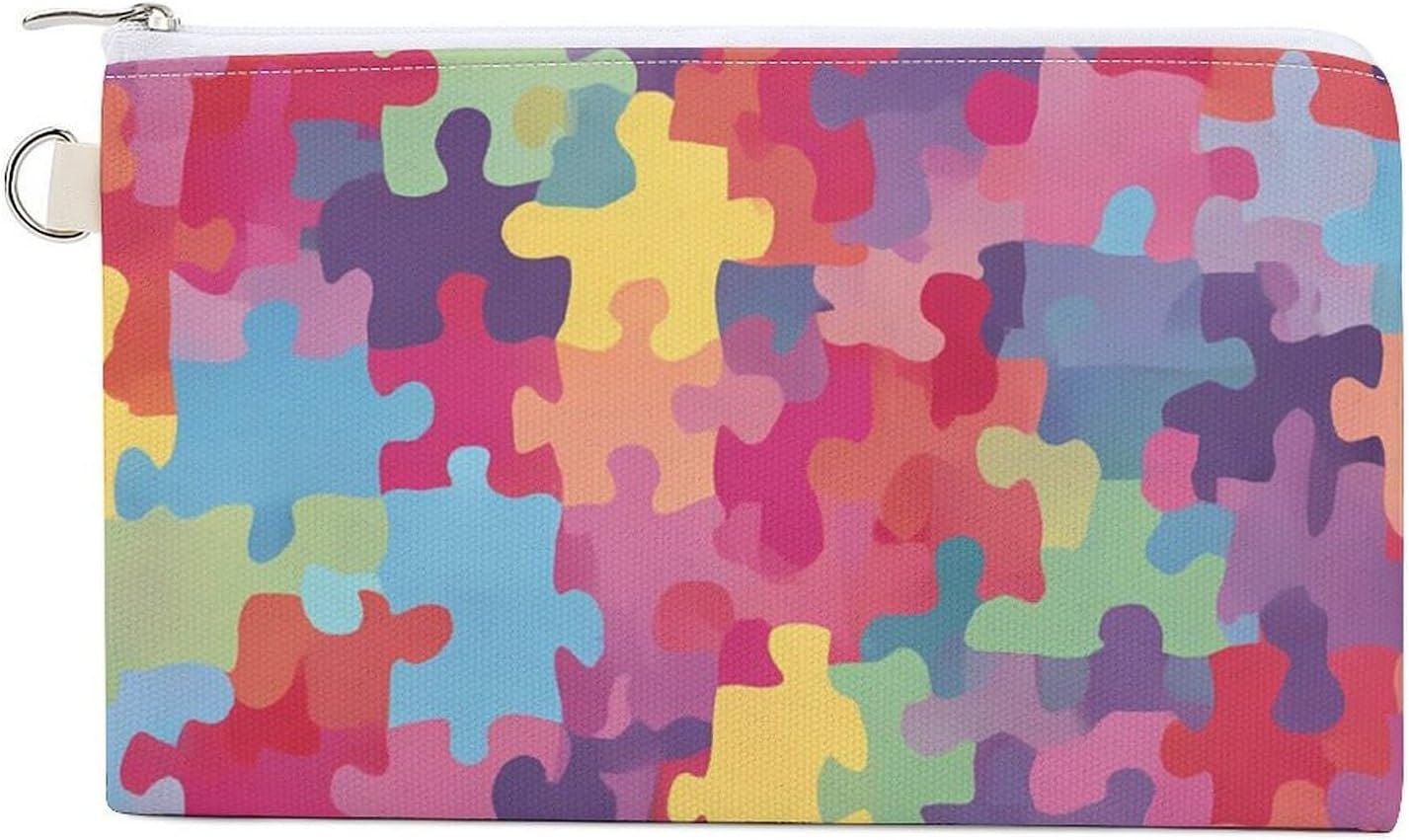 Autism Awareness Fashion Coin Purse Change Makeup Bag Canvas Pouch 7.4 × 4.6 Inches