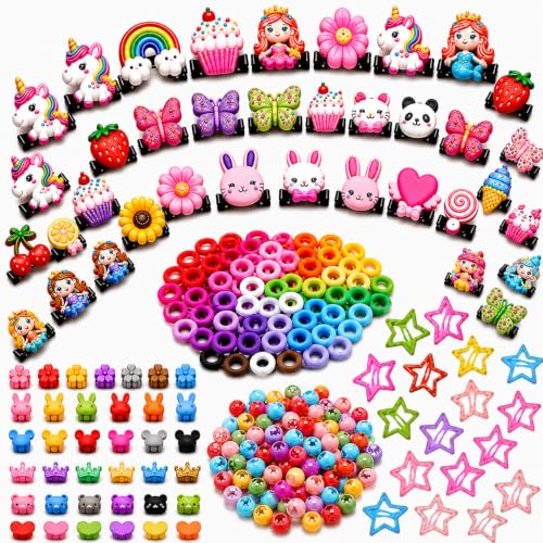 Image of Plutify (190) Pcs Rakshabandhan gift for sister kids Baby Girl Hair Accessories Combo for Kids & Toddlers - 120 Soft Elastic Hair Bands, 10 Cartoon Clips, 20 Mini Claw Clips, 30 Hair Beads ties & 10 Tic Tac Clips | Cute Multicolor Hair Accessories Set for Girls | (0-5 Years)