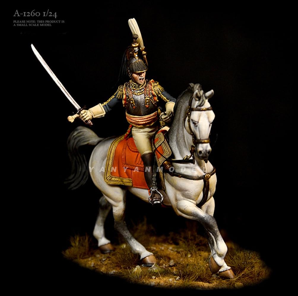 1:24 Ritter mit Pferd Resin-Modellbausatz, historisch inspiriertes Reiter-Set aus Kunstharz, unbemalt und unmontiert, für Sammler