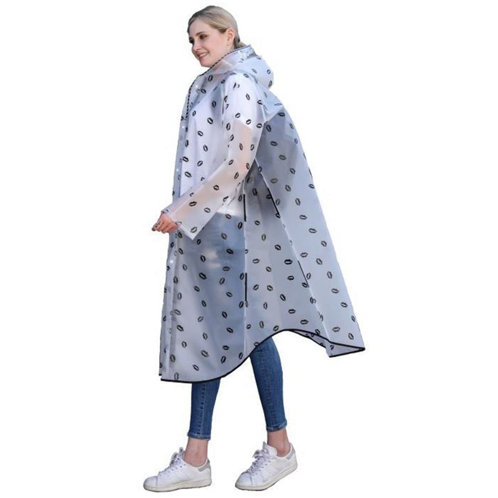Poncho transparent contre la pluie avec manches et capuche pour rester au sec
