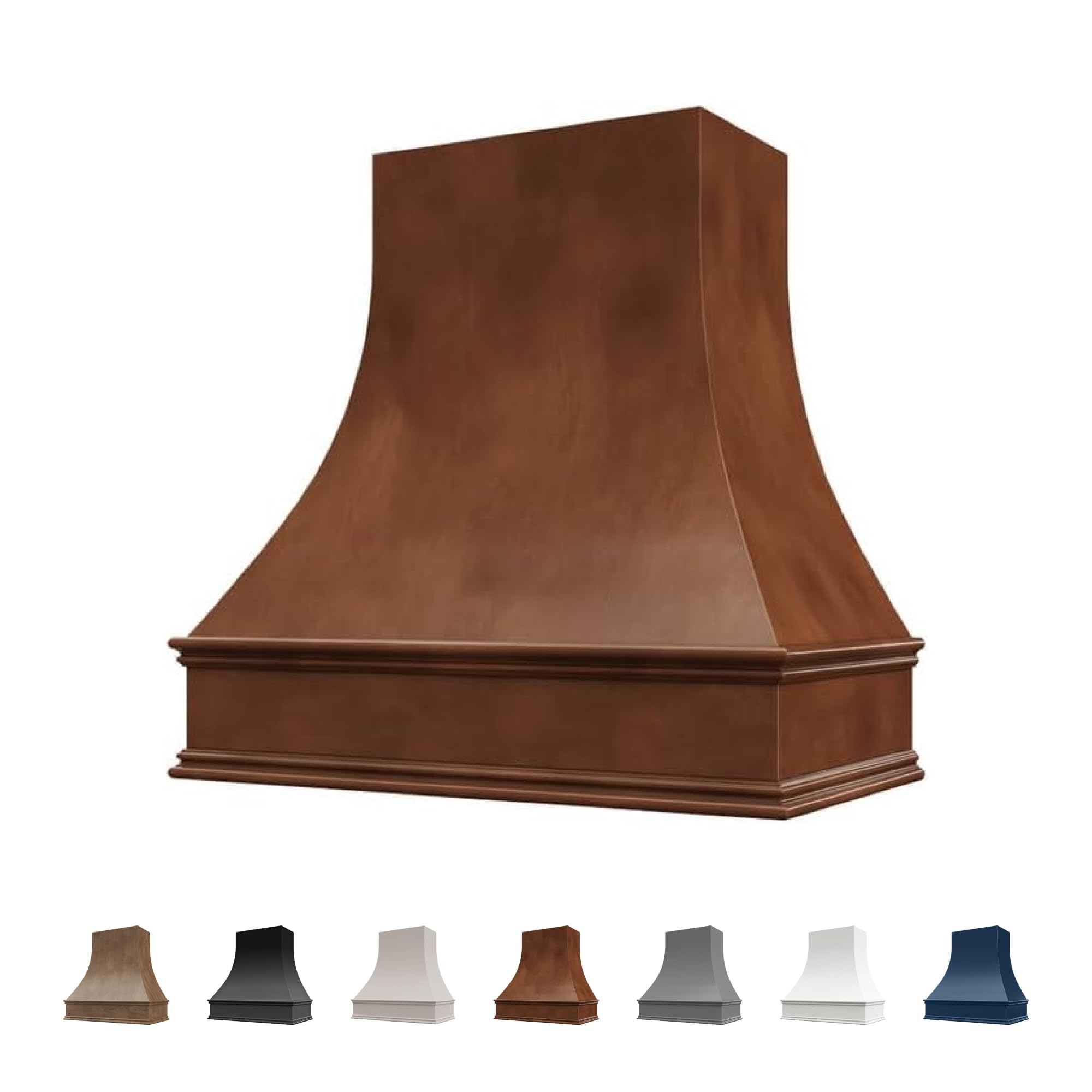 Chocolate Wood Range Hood Cover, Curved Front, 49.5"W x 48"H