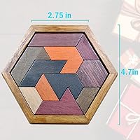 Vista 4 de KINGOU Hexagon Tangram Puzzle Wooden Brain Puzzles for Kids & Adult Challenge Wooden Brain Teasers Puzzle Games for Family Party Gift - Brain