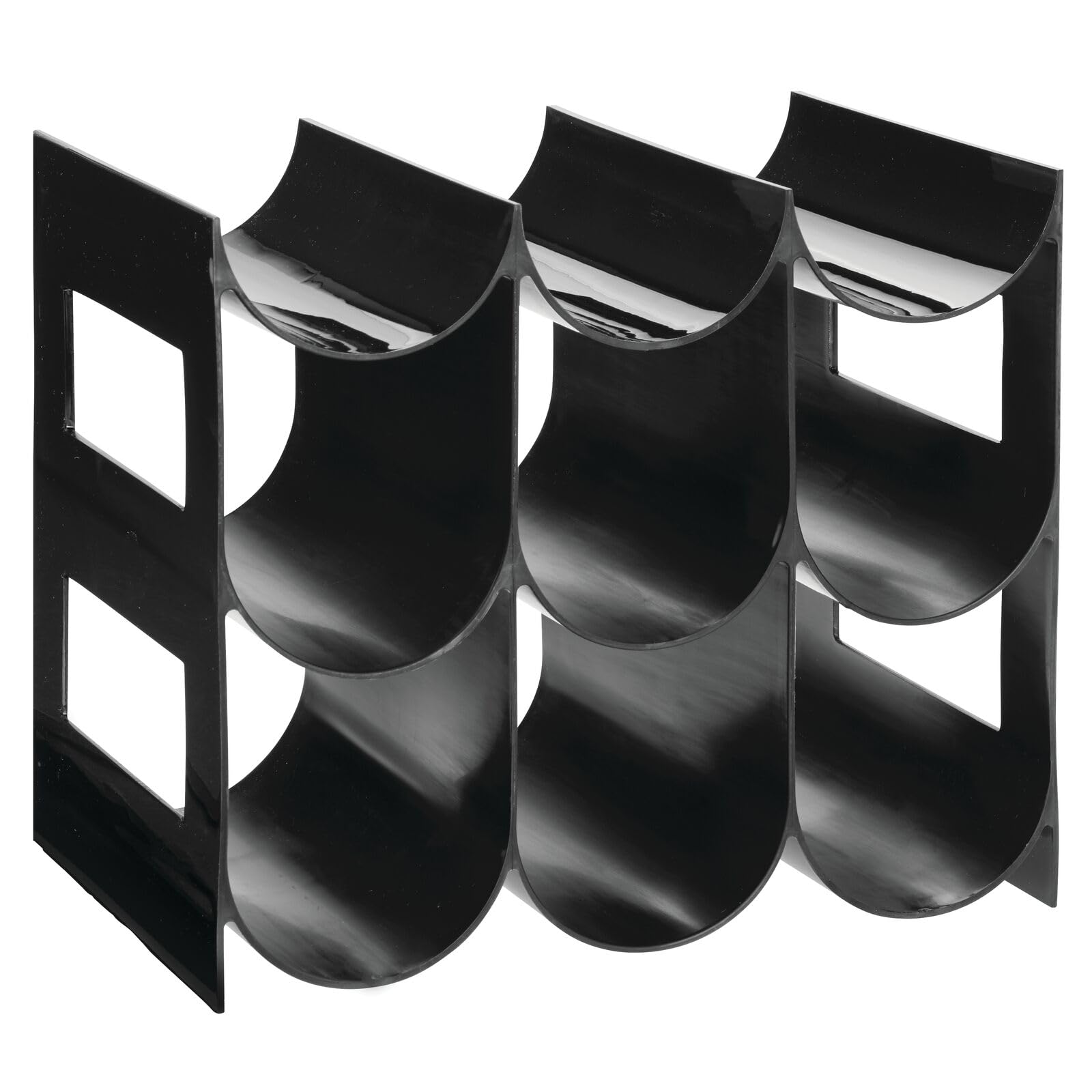 mDesign Práctico estante para botellas de vino – Botelleros para vino y otras bebidas para guardar hasta 9 unidades – Vinoteca de plástico de pie – negro