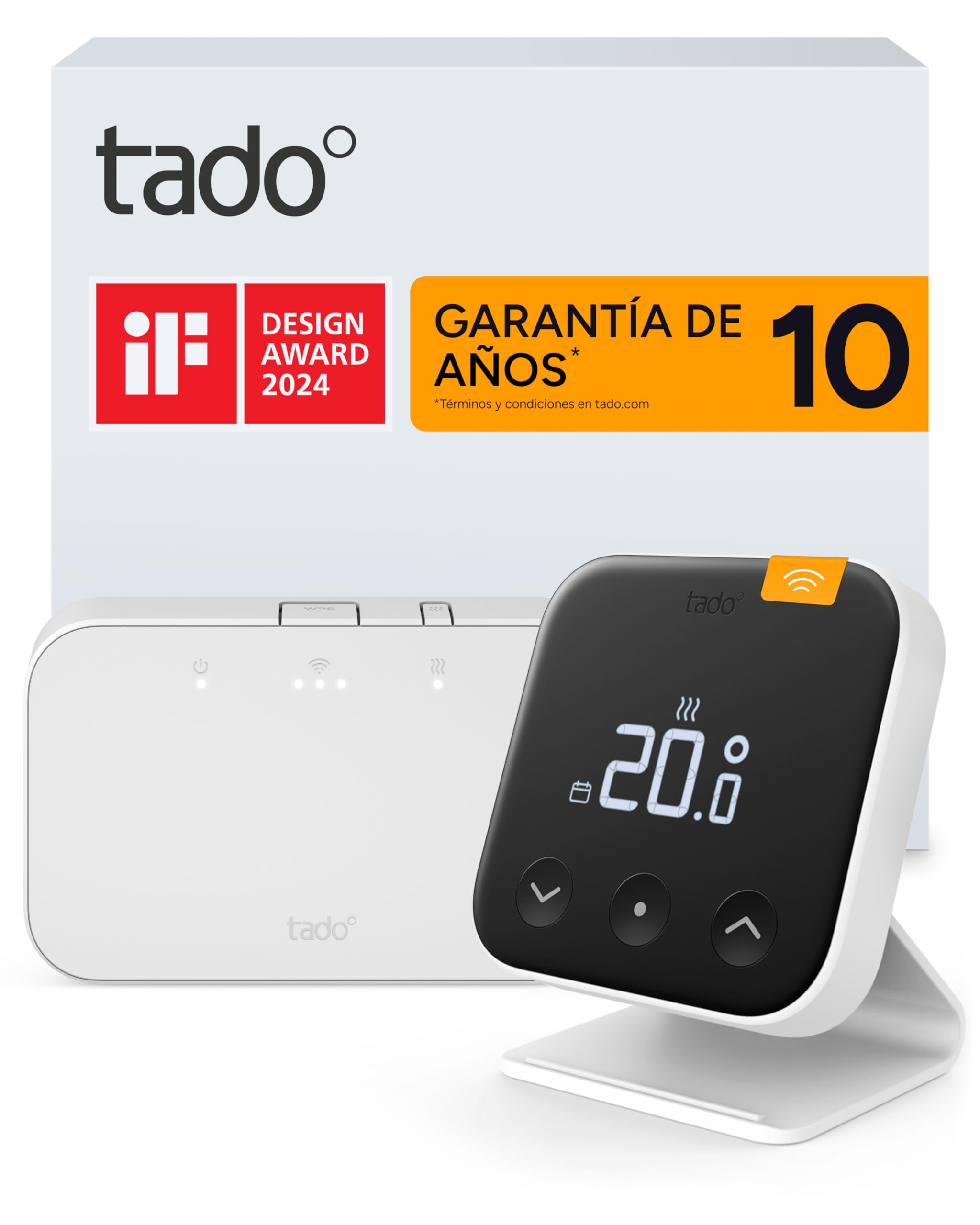 tado° Termostato inalámbrico X: Starter Kit con termostato Ambiental, Bridge X y Soporte, Control Mediante aplicación y Altavoz Inteligente (Alexa, Siri, Google Assistant)