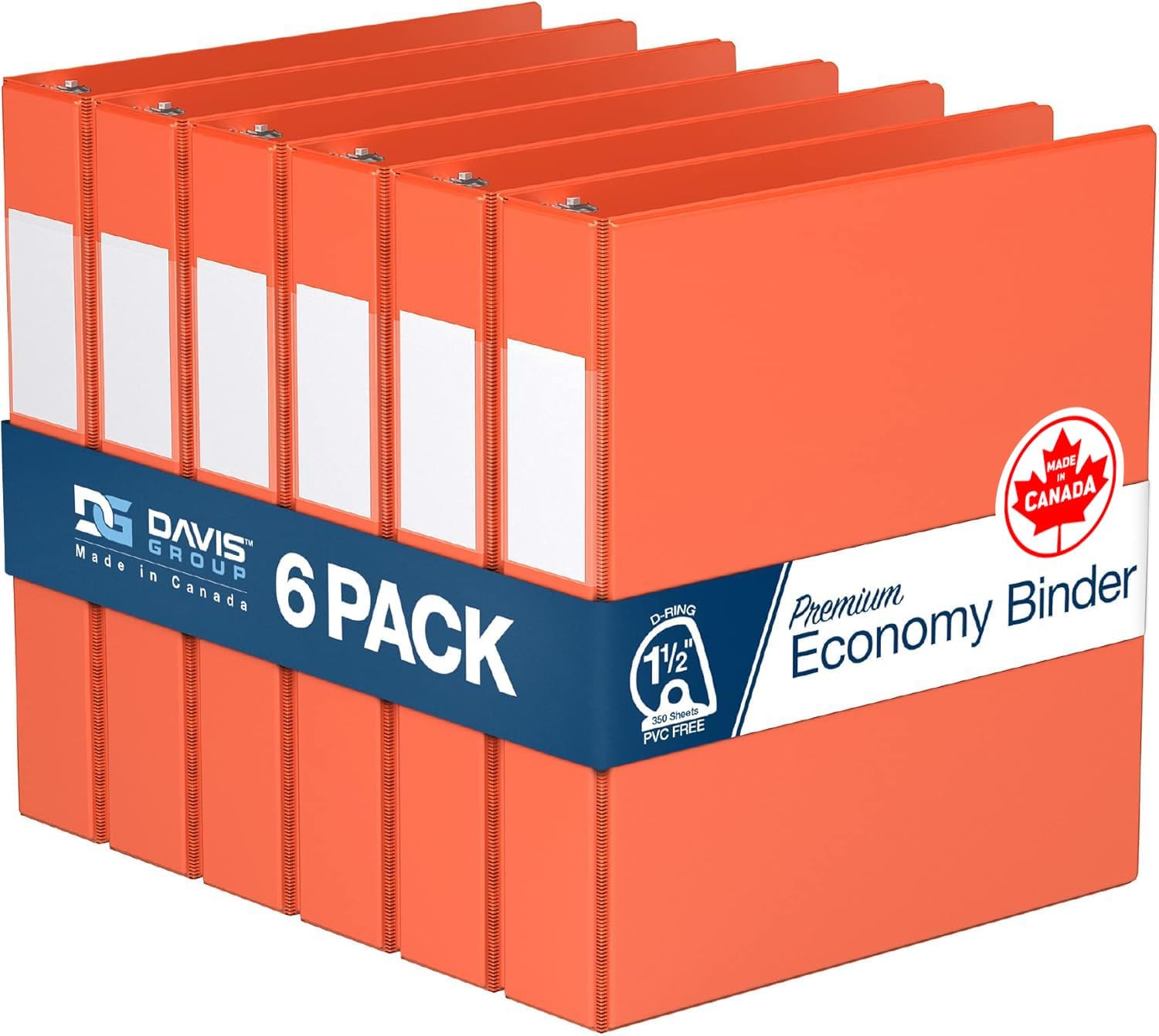 Premium Economy 6-Pack D-ring Binders, 1.5 inch, orange