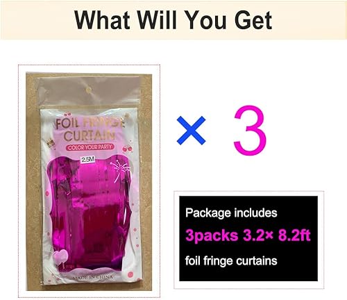Miniatura 2 de Cortinas de flecos de papel de aluminio, serpentinas de fiesta para telón de fondo de Barbie para cumpleaños, decoraciones de fiesta de niñas, 3
