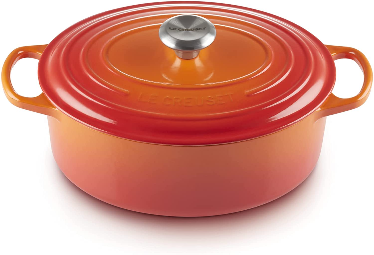 Le Creuset 2 3/4 Qt. Signature Oval Dutch Oven w/Additional Engraved Personalized Stainless Steel Knob - Flame