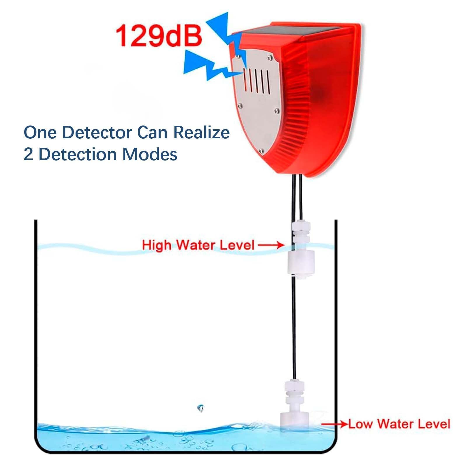 Allarme Solare Livello Acqua con Doppio Sensore (Alto/Basso), Impermeabile IP55, Ricarica Solare per Agricoltura/Cantieri/Barche/Cantine, 129 dB, Cavo 5 m, Backup USB