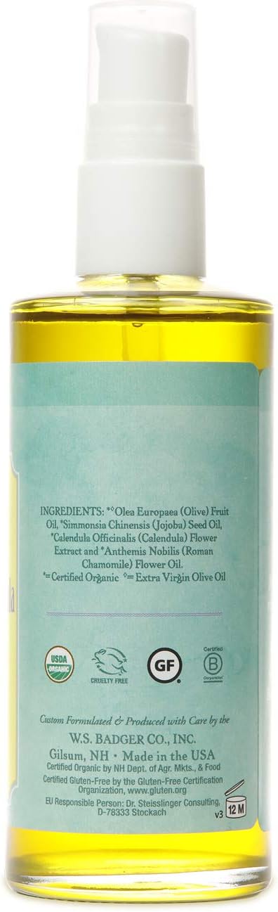 Badger - Baby Oil, Chamomile & Calendula, Organic Baby Oil, Softens & Moisturizes Baby's Skin, Baby Oil for Dry Skin, Baby Oil for Newborns, Soothing Baby Oil, 4 oz : Baby