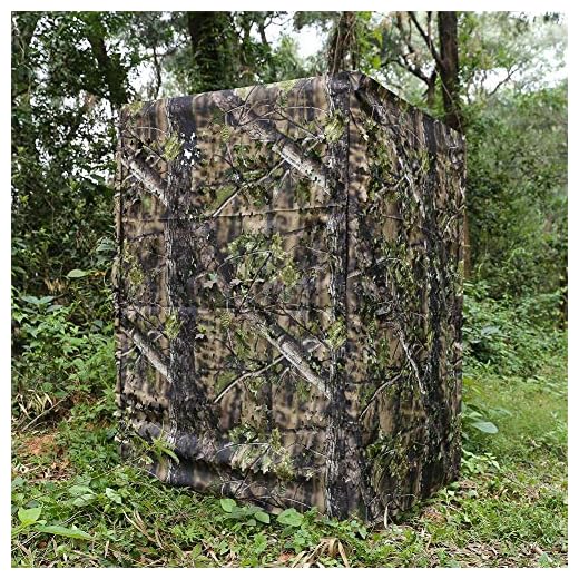 AUSCAMOTEK Ground Blind 5 × 10 Feet for Turkey Hunting Deer Blinds Camouflage Pattern Height Adjustable -Woodland Green Leaf