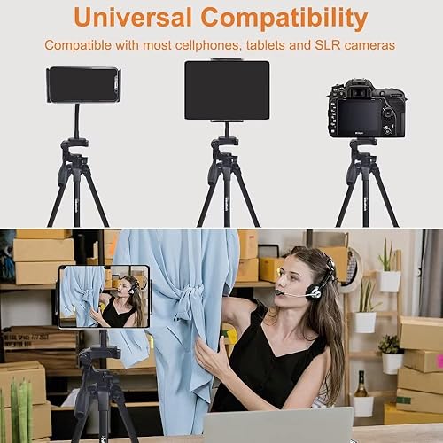 Miniatura 6 de Trípode para teléfono  Soporte de trípode ligero extensible de 50 pulgadas, palo selfie y trípode de teléfono 2 en 1, trípode de viaje portátil con