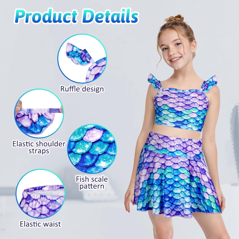 Conjunto de Bikini para Niñas, 3 Piezas Traje de Baño, Bañador para niña y niños, Traje de baño bikini niña con Volantes y Falda, Bañador Infantil para Playa Surf, Vacaciones, Juegos La Playa