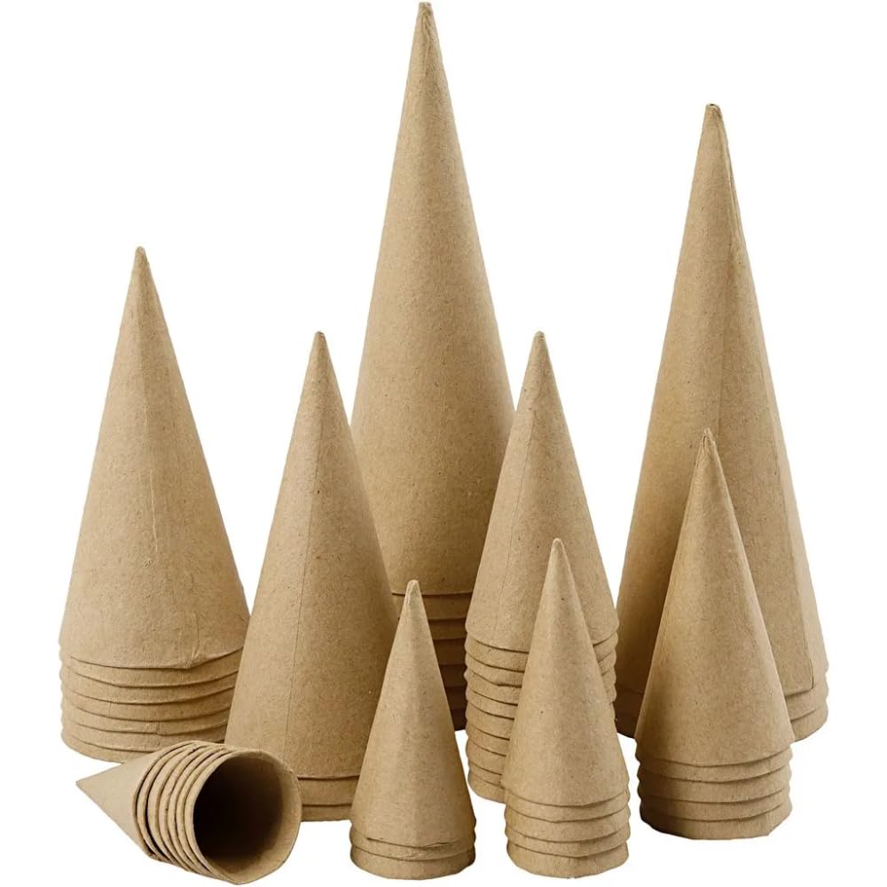 Crafty Capers 50 Assorted Open & Hollow Paper Mache Cones | Paper Mache Shapes | Papier Mache