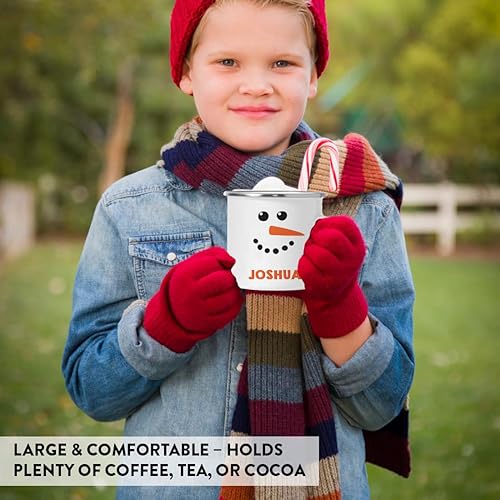 Miniatura 5 de Andaz Press Taza de café personalizada de acero inoxidable con chocolate caliente de Navidad para niños, 11 onzas, muñeco de nieve con nariz de