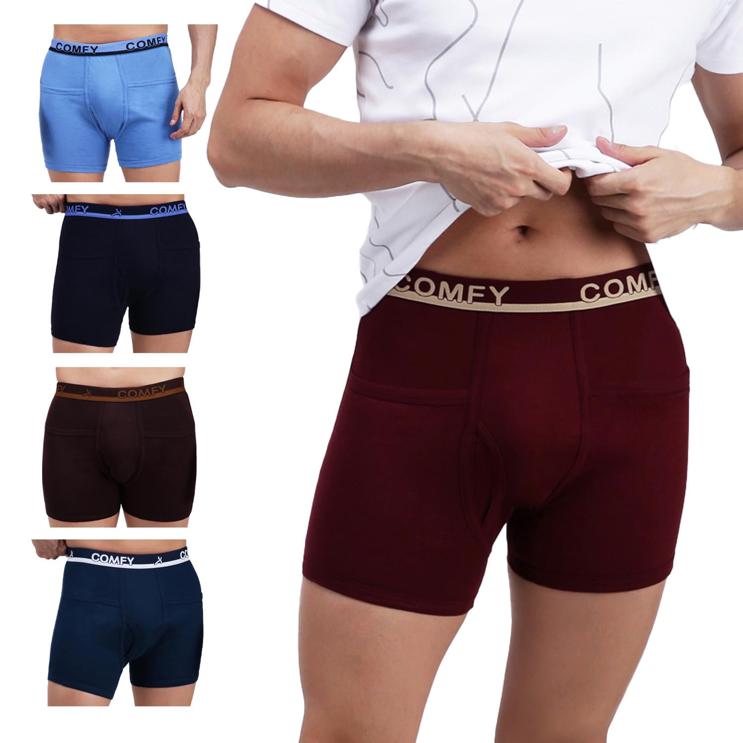 Men's Pure Cotton Solid Trunks Outer Elastic - Pack 5 Colour May Vary-image-14