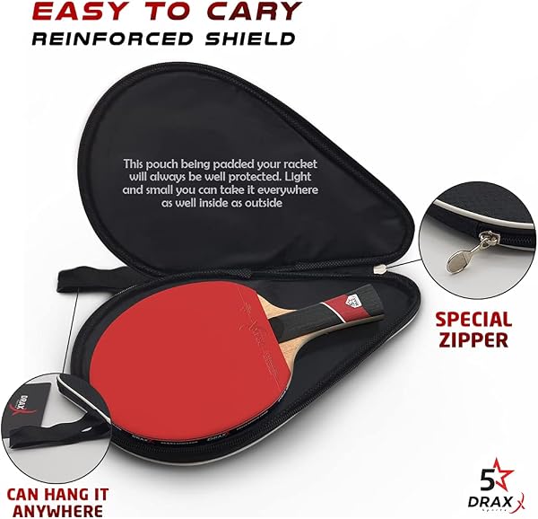 DRAXX Sports Pala Ping Pong Carbon | Raqueta de Carbono Profesional para un Control inigualable, Giro y Potencia, Ultra Ligera, Esponja de 2 mm y Revestimiento de Alto Rendimiento - 4