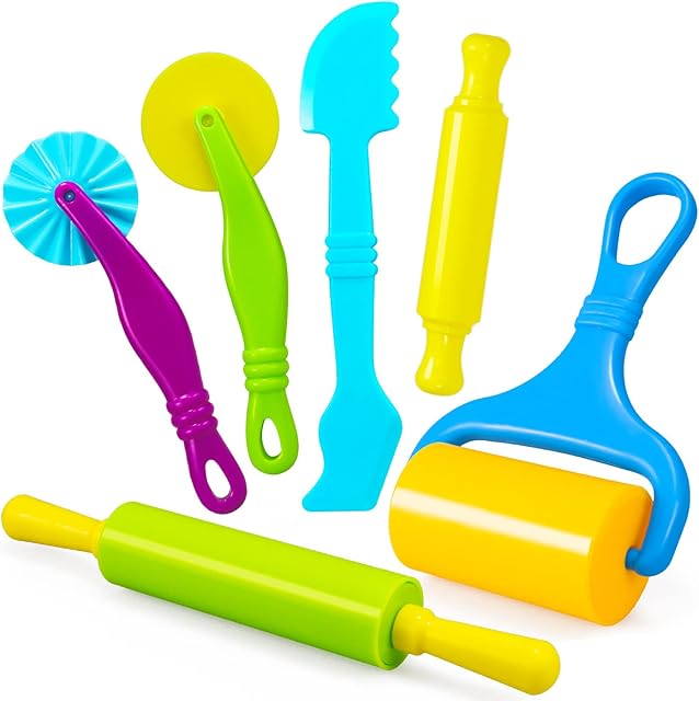 Jiosdo Play Dough Tools, 6 Pcs Playdough Sets for Kids Toddlers, Playdough Tools and Cutters, Plastic Accessories Playdough Set, Modeling Tools DIY Creation Educational Toy Accessories